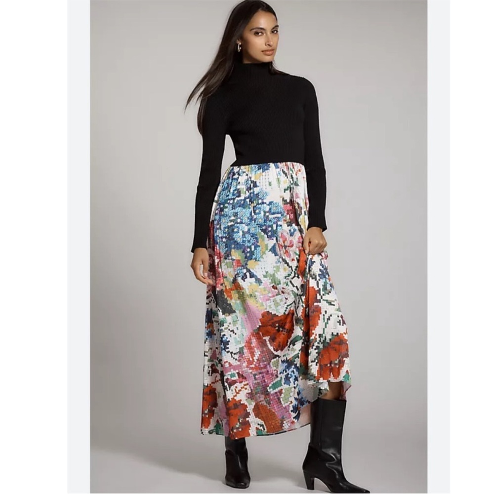 Anthropologie Towfer Black and Multicolor Maxi Dress X Kristin Lamb